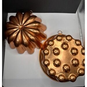 Vintage Copper Aluminum Round Bubble Top 4 Cup  & Fluted 3 1/2 Cup Dessert Molds
